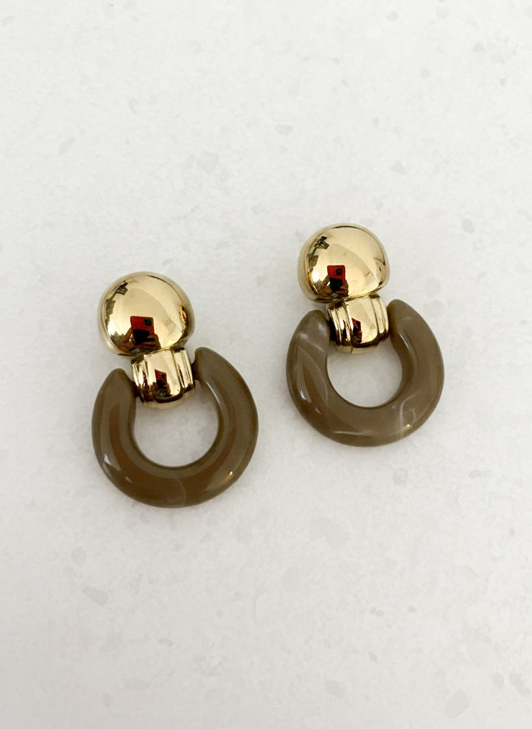 Boucles d'Oreilles Vintage Loop - Doré & Résine Marbré