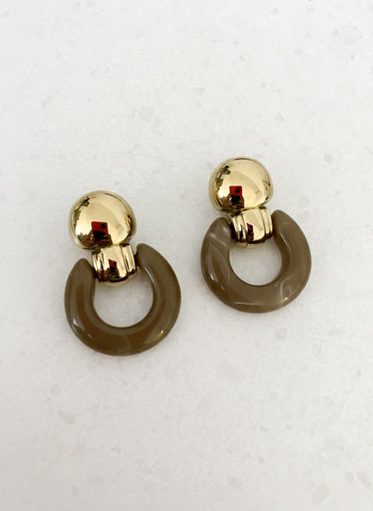 Boucles d'Oreilles Vintage Loop - Doré & Résine Marbré