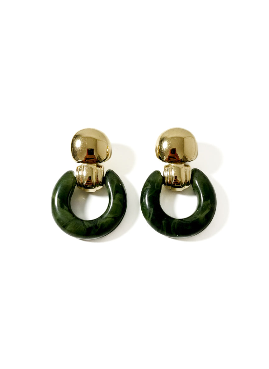 Boucles d'Oreilles Vintage Loop - Doré & Résine Marbré